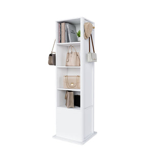 English Elm 360° Rotating Tower Cabinet with Full Length Mirror Open Shelving and Jewelry Storage White W509P456172