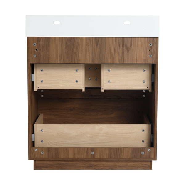 English Elm 30" Modern Bathroom Vanity With Undermount Sink, Double Drawer Storage & Waterproof Finish In Brown W1972S00007