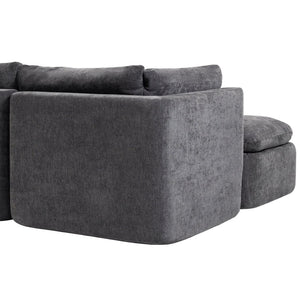 English Elm Modern Chenille Cloud Sectional with Ottoman Deep Sink Modular L Shaped Living Room Sofa Dark Grey W2379S00004