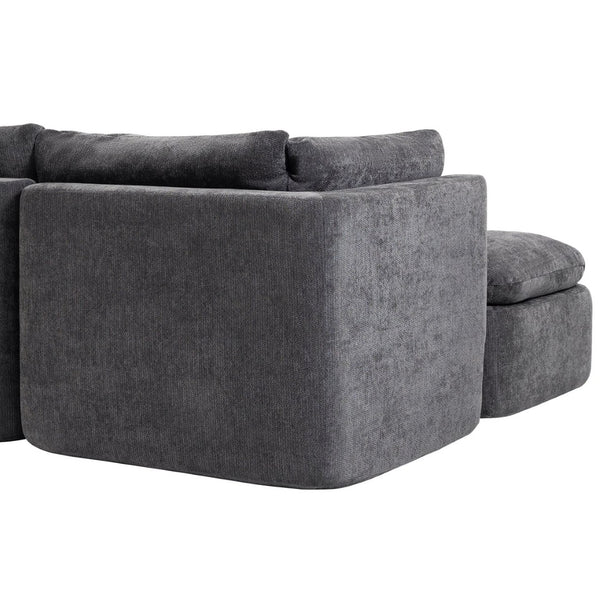 English Elm Modern Chenille Cloud Sectional with Ottoman Deep Sink Modular L Shaped Living Room Sofa Dark Grey W2379S00004