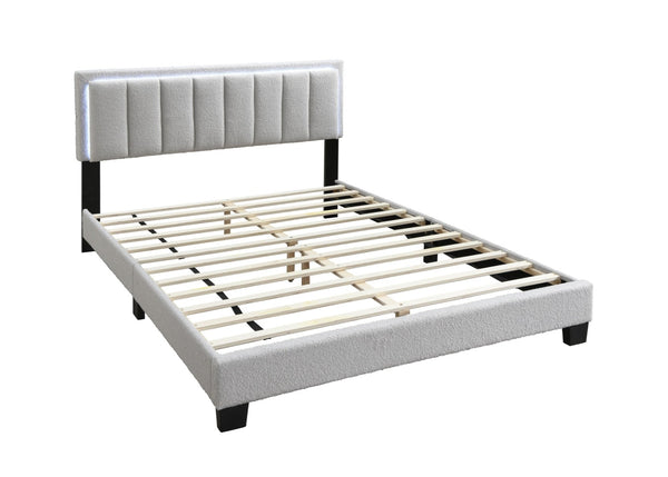 English Elm 1pc Full Upholstered Platform Bed Wool Fabric Channel Tufted Headboard with Led Lighting Light Gray B011P417511