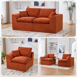 English Elm UNITED Cloud Couch Modular Sectional Sofa with Corduroy Cover, Ergonomic 2-Seater, No Assembly Needed Orange W1568P371118