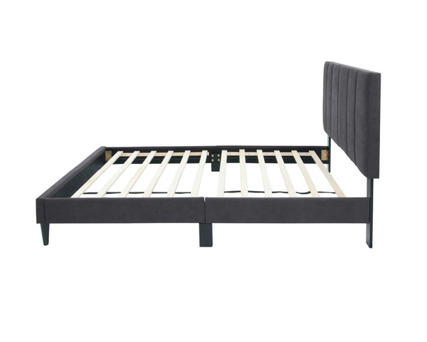 English Elm Modern Full Bed Brushed Linen Channel Tufted Headboard Charcoal Upholstered Frame B011P415829