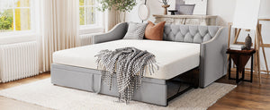 English Elm Twin Upholstered Daybed with Pop-Up Trundle, Space-Saving Guest Bed with Slats, Hydraulic Wheels, 81.9" L Gray SF000133AAE