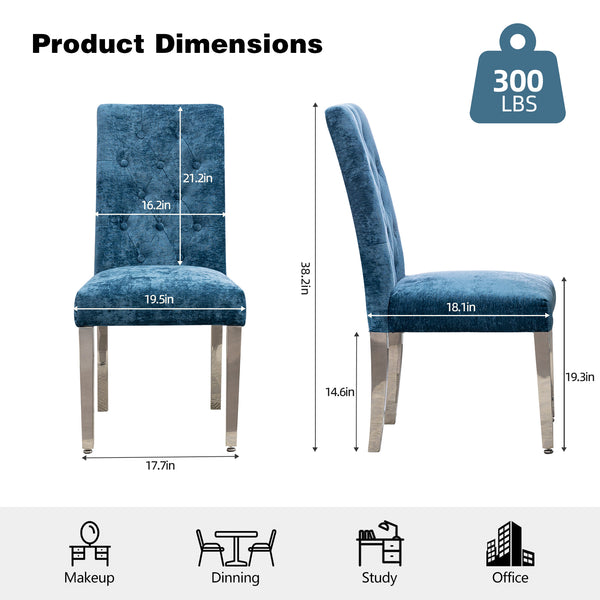 English Elm Set of 2 Modern Dining Chairs with Plush Velvet Tufting, Sturdy Steel Legs, Ergonomic S-Shaped Springs Lake Blue D772095823
