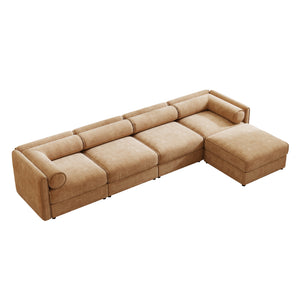 English Elm Modular Sectional Sofa With Smart Storage, Ergonomic Cylindrical Backrest & Luxurious Camel Upholstery W714S01231