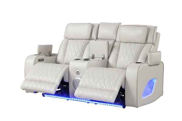 English Elm Fortuner 2PC Modern Reclining Living Room Set with LED, Massage, Bluetooth, Wireless Charging – Beige B009S01501