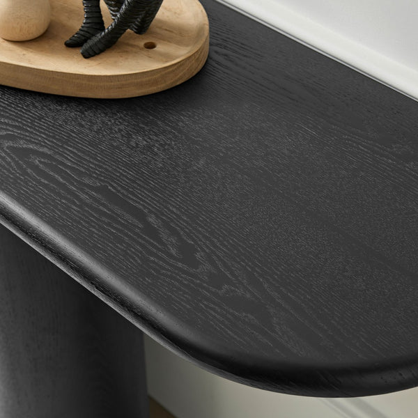 English Elm 66.93'' Slim Matte Console Table with Sculptural Cylinder Legs for Entryway or Foyer Black W876S00339
