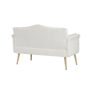 English Elm CREAM Velvet 2-Seater Sofa with Gold Metal Legs, Foam Cushion Comfort, Solid Wood Frame, Compact Luxury W588P165684
