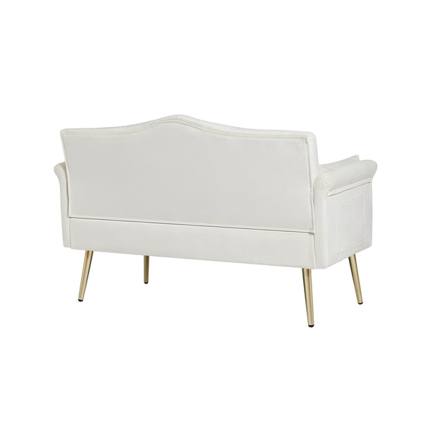 English Elm CREAM Velvet 2-Seater Sofa with Gold Metal Legs, Foam Cushion Comfort, Solid Wood Frame, Compact Luxury W588P165684