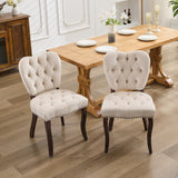 English Elm French Vintage Tufted Upholstered Fabric Dining Chair,Set Of 2,Beige,Sw1869Bg