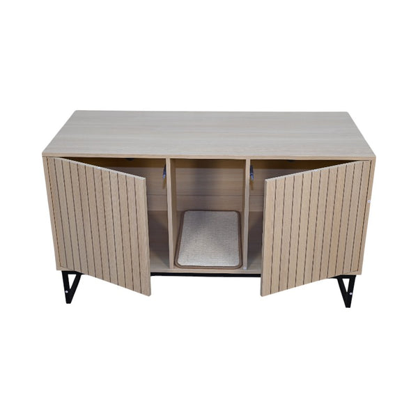 English Elm Modern Wooden Cat House with Built-In Scratching Mat, Sturdy Metal Frame, Sleek Space-Saving Design Light Brown W1412P271586