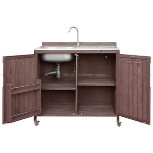English Elm K&k Outdoor Modular Kitchen Island 2 Piece Fir Wood Stainless Steel Sink Station N707S000024Z