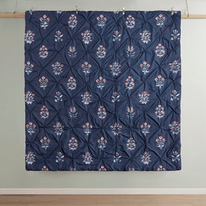 JLA Home Madison Park - 4 Pintuck Comforter Set Navy Floral Embroidered Throw Pillow Hypoallergenic Dust‑Resistant Cozy 92 L x 104 W x 1.5H MP10-8411