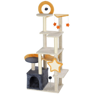 English Elm Large Floral Cat Tree 74 Inch Teddy Fleece Multi Level Tower with Sisal Scratching Posts T3971P413038