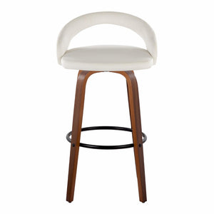 English Elm Fixed-height Swivel Barstools Walnut Bentwood Legs White Velvet Seat Set of 2 B202S01916