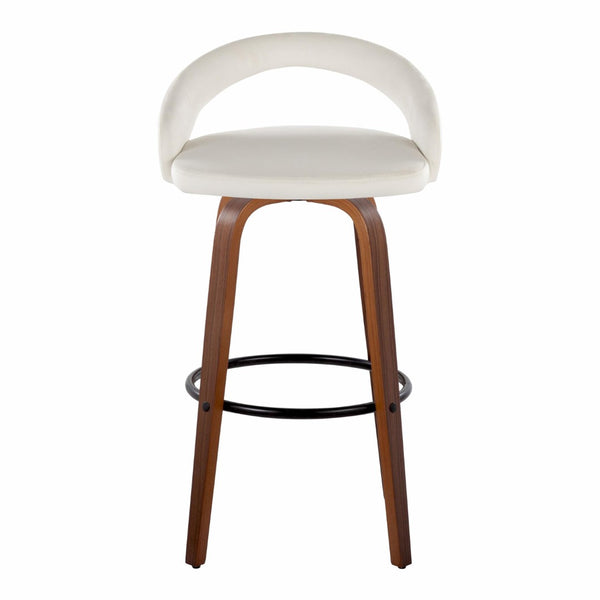 English Elm Fixed-height Swivel Barstools Walnut Bentwood Legs White Velvet Seat Set of 2 B202S01916