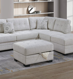 English Elm Living L-Shaped Sectional Sofa Set with Reversible Chaise, Tufted Burlap Fabric, Storage Ottoman, USB Port Beige,Neutral 34 L x 26 W x 65 H B011S01776