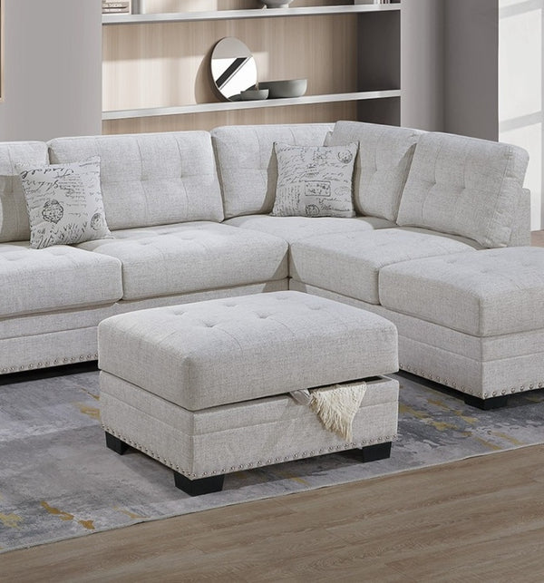 English Elm Living L-Shaped Sectional Sofa Set with Reversible Chaise, Tufted Burlap Fabric, Storage Ottoman, USB Port Beige,Neutral 34 L x 26 W x 65 H B011S01776