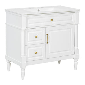 English Elm 36" Bathroom Vanity With Ceramic Sink, Durable Rubberwood Frame, Smart Storage & Modern Design N725P356064K