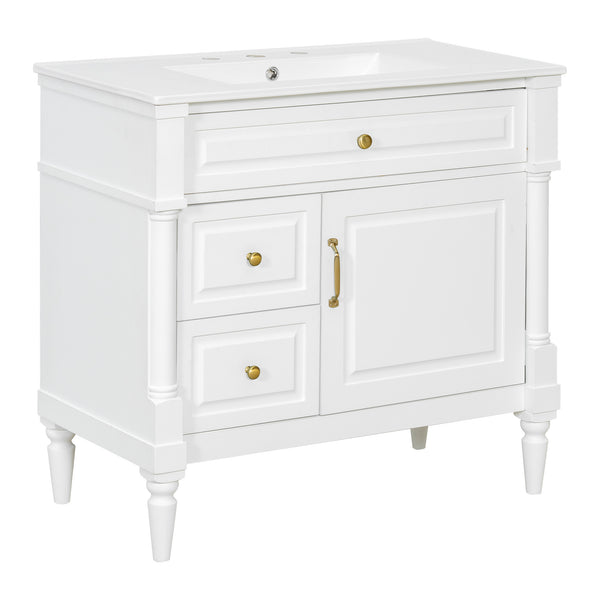 English Elm 36" Bathroom Vanity With Ceramic Sink, Durable Rubberwood Frame, Smart Storage & Modern Design N725P356064K