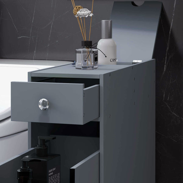 English Elm HOMCOM Slim Bathroom Storage Cabinet Narrow Freestanding Organizer with Drawers & Hidden Compartments Grey W2225P200614