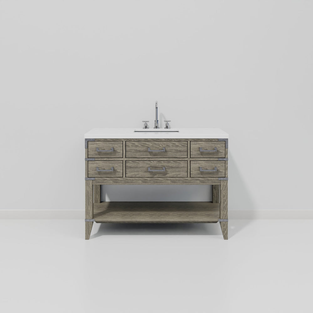 English Elm Grey Oak 48" Single Bath Vanity With Cultured Marble Top & Chrome Faucet Set - Stylish Storage Solution B2731P260232