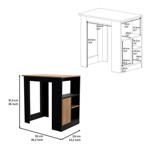 English Elm Kitchen Island 36" H with 36.2" Countertop, 3 Open Shelves & Push-to-Open Cabinet, Black/Natural Oak Durable Blend B097P221381