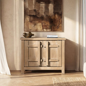 English Elm Rowan Reclaimed Pine Two Door Accent Cabinet with Carved Handles Rustic Storage B2719P474453