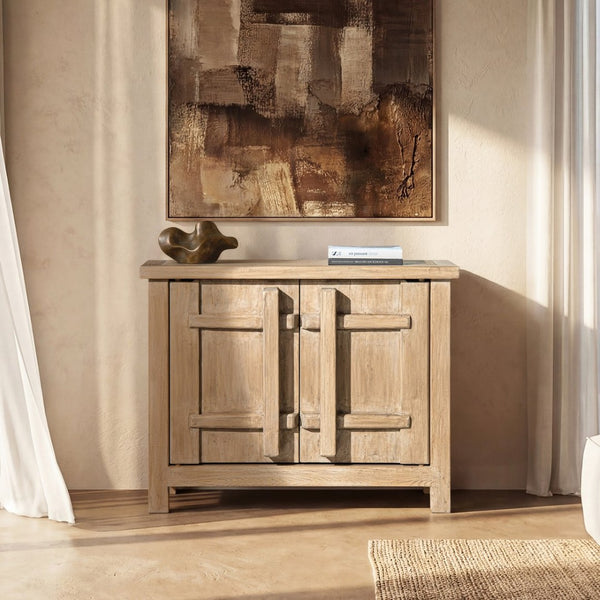 English Elm Rowan Reclaimed Pine Two Door Accent Cabinet with Carved Handles Rustic Storage B2719P474453