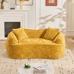 English Elm Yellow Curved Two-Person Compressed Sofa with Chenille Fabric, Spring Support, 2 Pillows, No-Assembly W3612P350748