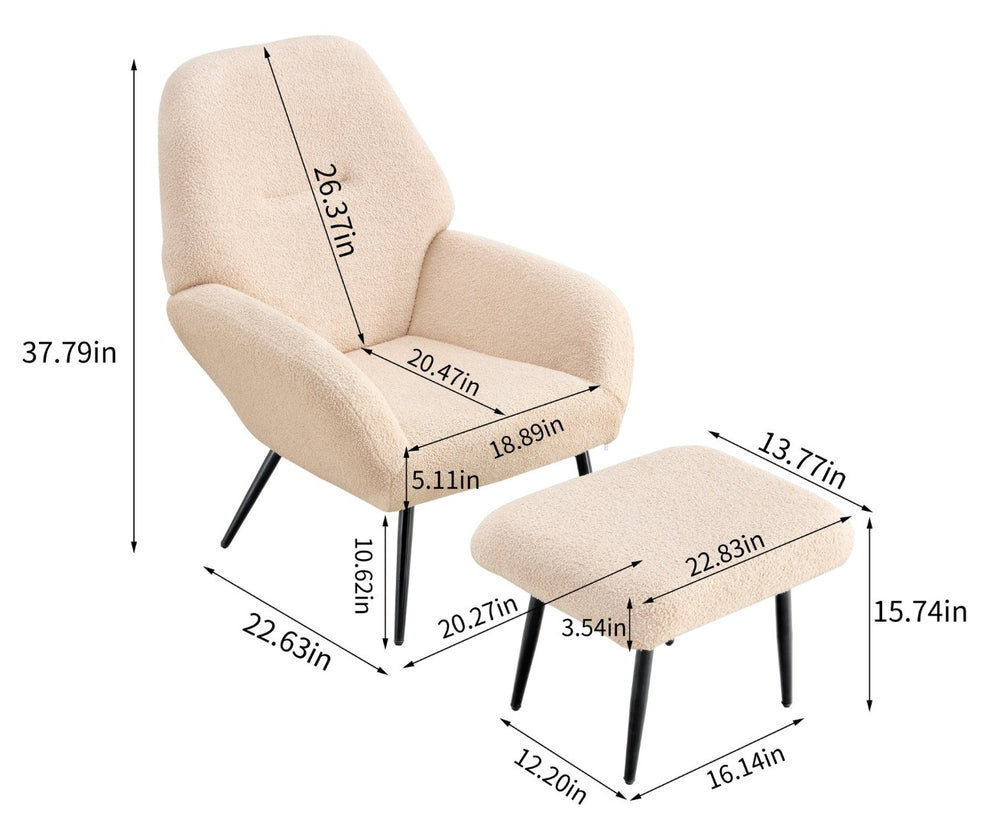 English Elm Light Sherpa Fleece Accent Chair with Footrest Curved Cocoon Seat for Modern Living W370141733