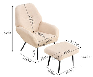 English Elm Light Sherpa Fleece Accent Chair with Footrest Curved Cocoon Seat for Modern Living W370141733