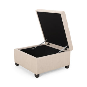 English Elm Upholstered Waffle Tufted Storage Ottoman with Birch Legs for Modern Living Rooms Wheat N757P377356I