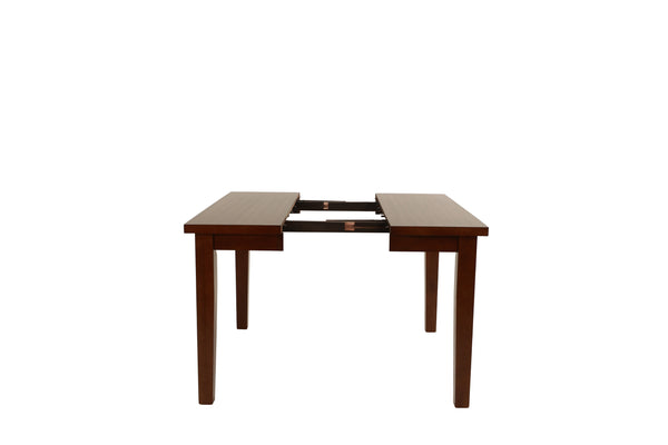 English Elm Contemporary Rectangular Dining Table Set 7pc with 18" Expandable Leaf, Faux Leather Chairs, Warm Finish Walnut 58 L x 58 W x 8 H B011S01094