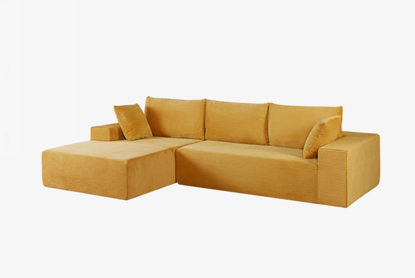 English Elm Cozyform Convertible Sectional Sofa In Ginger Yellow Corduroy - No Assembly, Modern Comfort For All B2735P359713