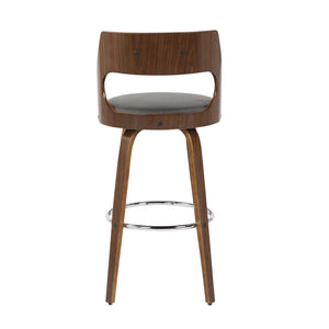 English Elm Cecina Mid-Century Barstool Set of 2 with Swivel, Walnut Frame, Faux Leather Upholstery, 360° Comfort Grey B202S00489