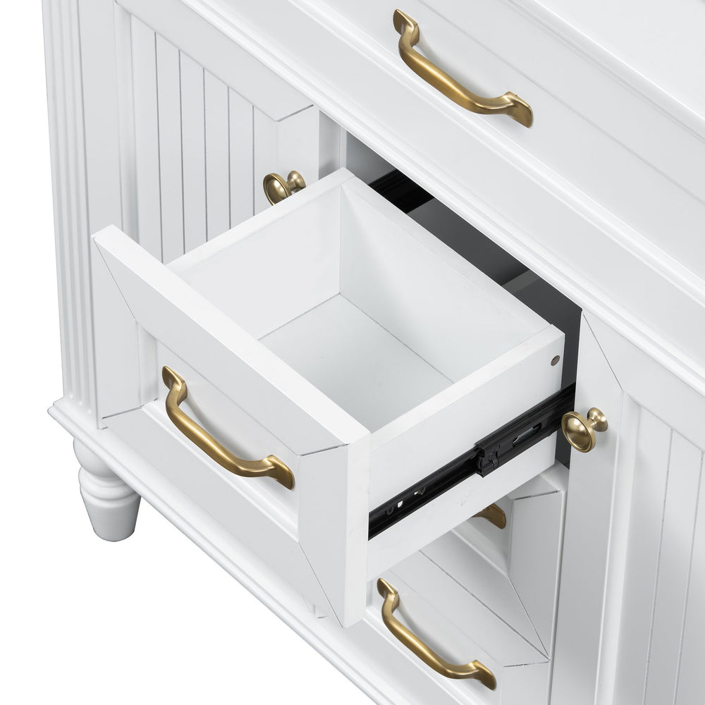 English Elm 36 Inch Bathroom Vanity with Ceramic Sink, Durable MDF & Solid Wood Frame, Soft-Close Doors, Luxe Handles, Ample Organized Storage, Modern Freestanding Design White N725P314034K