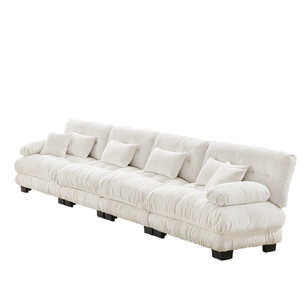 English Elm 4-Seater Plush Chenille Sectional Sofa with Deep Cloud Seats, Modular Design & Bolster Arms for Comfort and Style White W714S01004