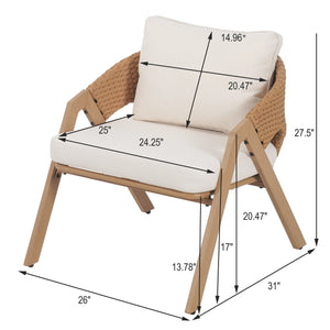 English Elm Christopher Knight Home® - Patio Weather-Resistant Wicker Chairs with Removable Water-Repellent Cushions, Durable Steel Frame Set Teak,White 39.5 L x 27 W x 16.5 H N776P271809B