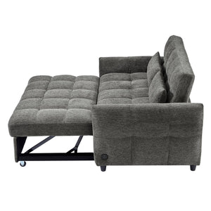 English Elm 52.8" Loveseat Sofa Pull-Out Bed with Adjustable Backrest, Tufted Chenille, 3 USB Ports & Pillows Grey N719S001710E