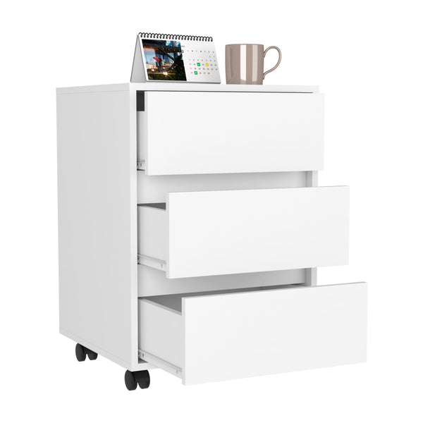 English Elm Artemisa 3-Drawer Filing Cabinet on Locking Casters, Particle Board White, 25.8" H Compact Storage B20091891