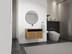 English Elm 30" Bathroom Vanity With Integrated Sink, Soft-Close Doors, & Modern Floating Design For Minimalist Space W999S00397