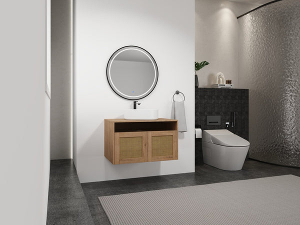 English Elm 30" Bathroom Vanity With Integrated Sink, Soft-Close Doors, & Modern Floating Design For Minimalist Space W999S00397