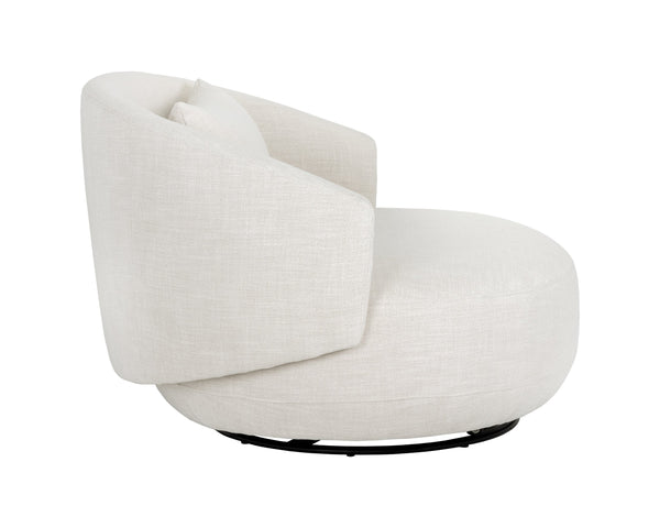Sunpan Walsh Swivel Lounge Chair - Contemporary Curves in Effie Linen & Smoke with Stylish Black Base