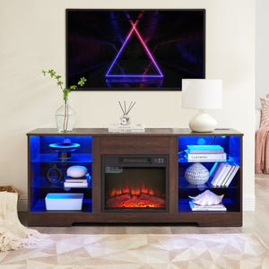 English Elm TV LED Fireplace TV Stand with Bluetooth LED Lights, Remote, USB Charging & Ample Storage, 58" Espresso W2275P257463