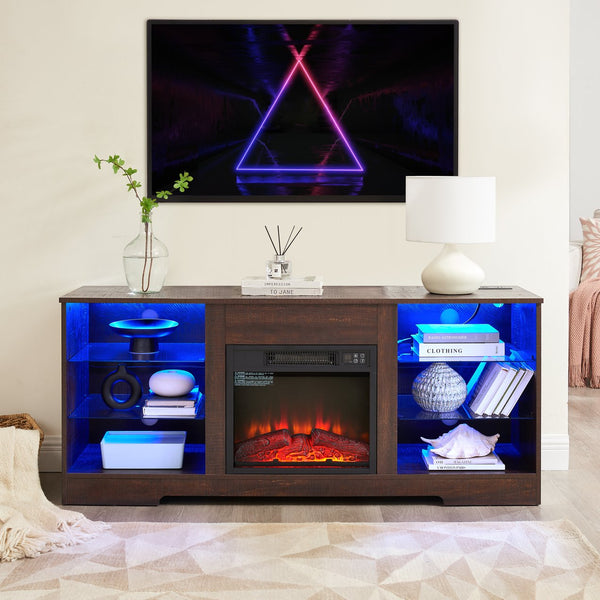 English Elm TV LED Fireplace TV Stand with Bluetooth LED Lights, Remote, USB Charging & Ample Storage, 58" Espresso W2275P257463
