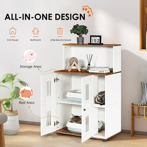 English Elm Litter Box Cabinet for Two Cats Wooden Enclosure with Ventilated Doors Side Table W1687P170693