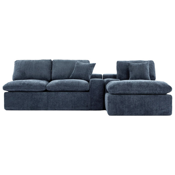 English Elm Cloud Modular Sectional Sofa with Double-Layer Cushioning, Deep 21.5" Seat, Chenille Upholstery & Side Pockets Blue N719S001980C