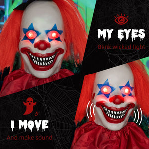 English Elm Homcom 6' Life-Size Scary Hanging Clown Prop With Light-Up Eyes & Creepy Sound For Halloween Fun W2225P229450